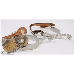 STAINLESS STEEL FG RIDING SPURS W LEATHER STRAPS