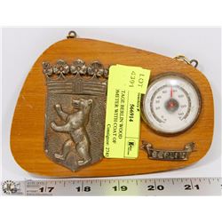 1963 VINTAGE BERLIN WOOD THERMOMETER WITH COAT OF