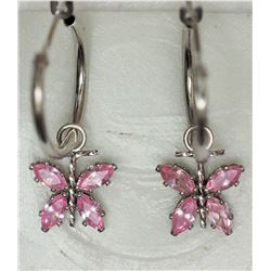 14KT YELLOW GOLD PINK CZ BUTTERFLY EARRINGS