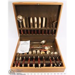 54 PIECE NICKEL-BRONZE CUTLERY SET IN WOODEN CASE