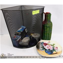 WIRE BASKET WITH 2 COLLECTIBLE ASIAN DISHES
