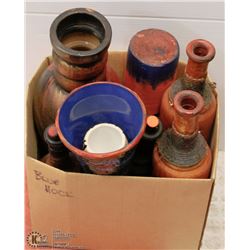 BOX OF MEXICAN CLAY BOTTLES LIKE WINE