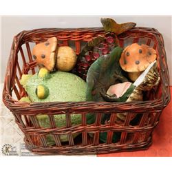 BASKET OF FROGS WITH MUSHROOMS