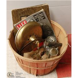 APPLE CRATE WITH ASSORTED VINTAGE ITEMS INCL
