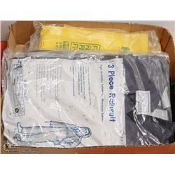 BOX W/TWO NEW 3-PC BLUE RAIN SUITS