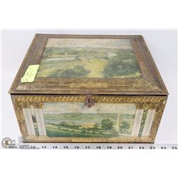 GOLD TIN BOX FROM 1940'S PICTURES OF FORT