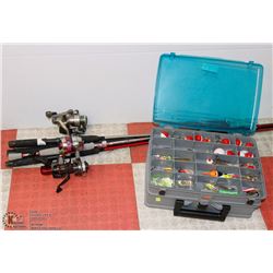 7 FISHING RODS WITH LARGE TACKLE BOX + CONTENTS