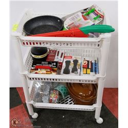 3 TIER ROLLING CART LOADED WITH LOTS OF NEW KITCHEN