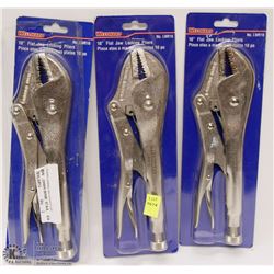 LOT OF 3 WESTWARD 10" FLAT JAW LOCKING PLIERS