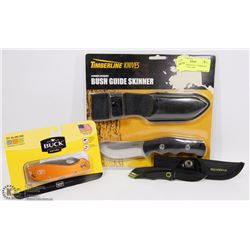 LOT OF 3 KNIVES INCL TIMBRLINE, BUCK SLIMLINE AND