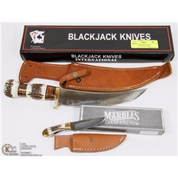 LOT OF 2 NEW KNIVES INCL MARBLES DAMASCUS KNIFE