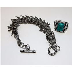 13 - TIBETAN SILVER DRAGON BRACELET & RING