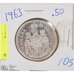 105) CANADIAN 1963 SILVER HALF DOLLAR