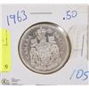 Image 1 : 105) CANADIAN 1963 SILVER HALF DOLLAR