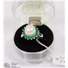 Image 1 : #22-AKOYA PEARL & GREEN EMERALD  RING