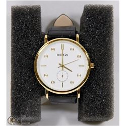 KEZZI WATCH WHITE FACE AND BLACK STRAP