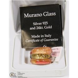 MURANO GLASS SILVER 24KT GOLD RING SIZE 7