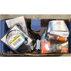 BOX OF POND PUMPS, SMALL FOUNTAIN PUMPS, NOZZLE