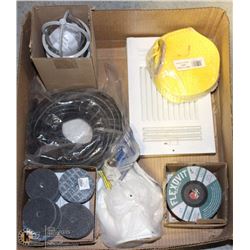 FLAT OF MISC INCL MASONRY WHEELS, YELLOW STRAPS,