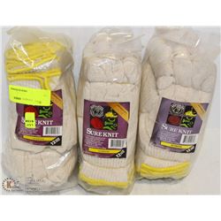 3 BUNDLES OF 12 PAIRS SURE KNIT GLOVES, MEDIUM