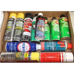 FLAT OF ASSORTED SPRAY PAINTS + BRAKE CLEANER