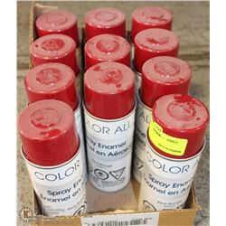 11 CANS OF COLOUR-ALL RED ENAMEL SPRAY-PAINT