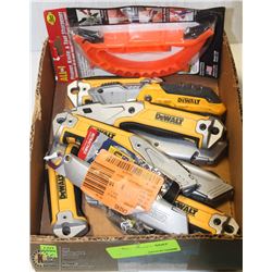 LOT OF MANY DEWALT SAFETY-CUTTING KNIVES + OTHERS