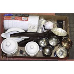 LOT OF OF MISC HOUSEHOLD ITEMS INCL CANISTERS,