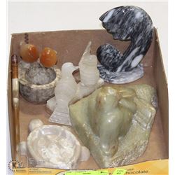 6 PIECE LOT OF ONYX & SOAPSTONE CARVINGS
