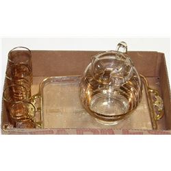 MID CENTURY GOLD STRIPED COCKTAIL SET OF