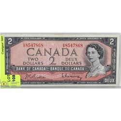 1954 CANADA TWO DOLLAR BILL     K/R
