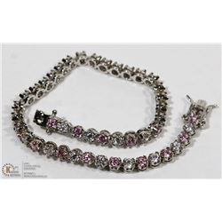 .925 STAMPED BRACELET WITH CLEAR AND PINK CZ