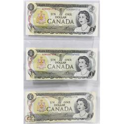 LOT OF 3 - 1973 CANADA ONE DOLLAR BILLS