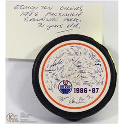 EDMONTON OILERS 1986 FACSIMILIE SIGNATURE PUCK
