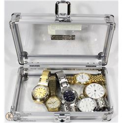 BOX OF WATCHES INCL 1887 WALTHAM POCKET WATCH,