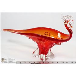 ORANGE ART GLASS BIRD DISH