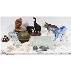 BOX OF ASSORTED ESTATE INCL CRYSTAL BEARS, ROYAL