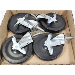LOT OF 4 CASTORS 5" HARD TIRES ALL SWIVEL W/LOCK