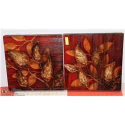 LOT OF 2 CANVAS ABSTRACT LEAF PAINTINGS 20X20