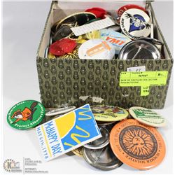 BOX OF VINTAGE COLLECTOR PINS/BUTTONS