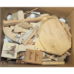 LARGE BOX OF ASSORTED WOOD FIGURES FOR CRAFTS