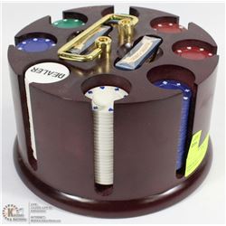 POKER SET CADDY, INCLUDES CHIPS AND CARDS