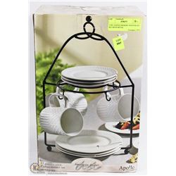 13 PC COFFEE DESSERT STONEWARE SET WITH METAL