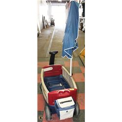 LITTLE TIKES WAGON WITH UMBRELLA & LUNCH BAG