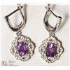 Image 2 : 2- ST. SILVER AMETHYST & CUBIC ZIRCONIA EARRING