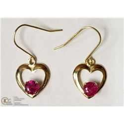 5- 14KT YELLOW GOLD RUBY HEART SHAPED EARRING