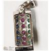 Image 2 : 7- STERLING SILVER SAPPHIRE,EMERALD & RUBY PENDANT