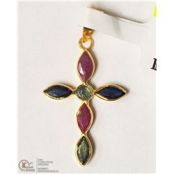 10- 18KT YELLOW GOLD RUBY & SAPPHIRE PENDANT