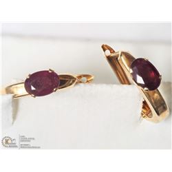 18- 14KT YELLOW GOLD RUBY HOOP EARRINGS