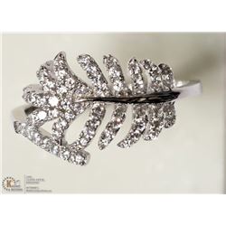 23- ST. SILVER CUBIC ZIRCONIA LEAF RING SIZE 7.5